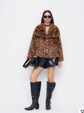 Cider Leopard Print Teddy Jacket - Brown & Black